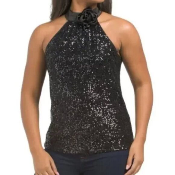 Cable & Gauge Black Sequin Tank Top - Picture 1 of 9